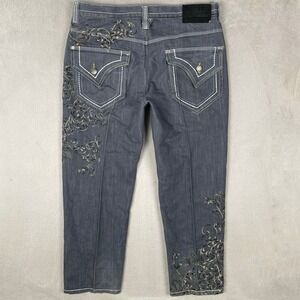 VTG Delf Trading Jeans Mens 38x29‎ Dark Wash Embroidery Flap Pockets Y2K Skater